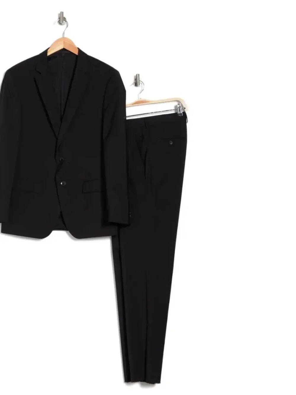 Hugo Boss Huge Genius Black Solid Two-Button Notch Lapel Wool Suit Size 36-R